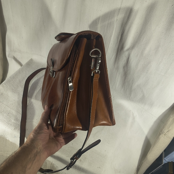 Leather Brown Briefcase / Messenger Bag Vintage 20" X 13" X 10" Tannery West - Picture 11 of 12